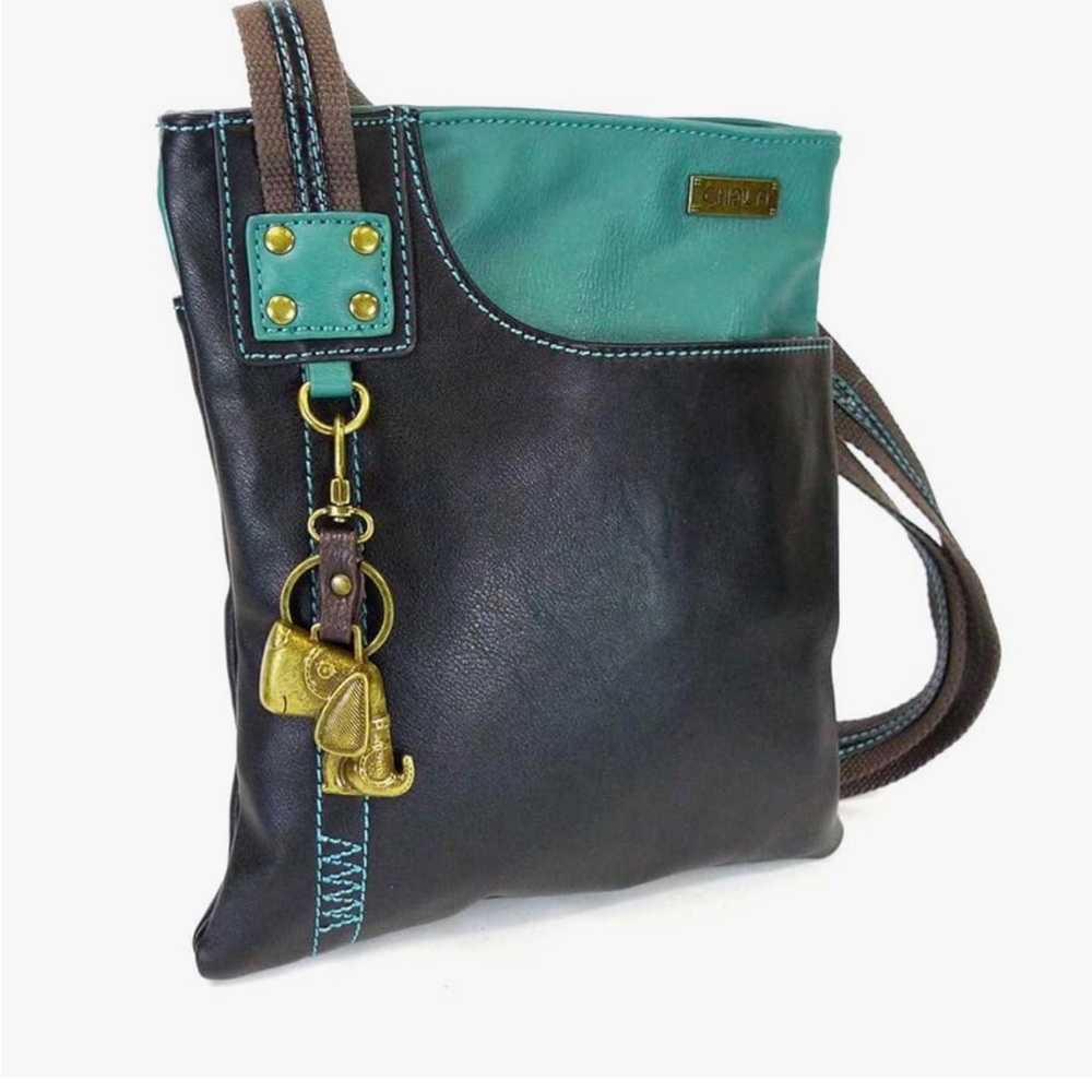 Black and Green Chala Crossbody Bag with Gold Hardware